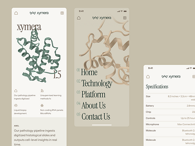 xymera: AI RNA Therapeutics & Precision Medicine Mobile UI 3d protein structure ai drug discovery biotech landing page biotech ui biotech web design biotech website biotechnology clean computational biology drug discovery green minimal modern molecular biology oncology pathology precision medicine precision medicine website rna diagnostics therapeutic website