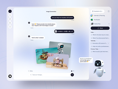 AI Assistant Dashboard Design 3d design 3d illustration ai assistant ai design chatbot design dashboard design design inspiration interaction design machine learning ui modern ui playful design product design productivity app saas ui ui design uiux voice assistant