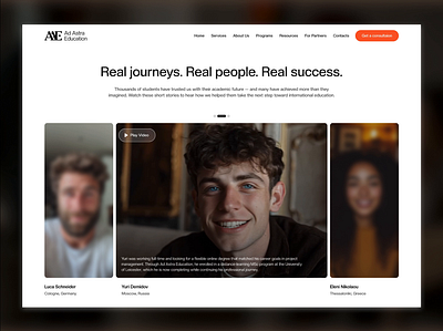 Ad Astra Education | Video Testimonials Section design education testimonials ui ux video webdesign