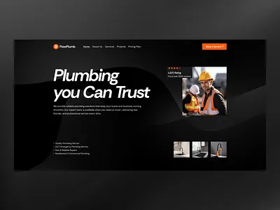 Plumbing Hero Section Concept UI animation branding business website colorful ui dark mode ecommerce framer graphic design header section modern design motion graphics plumber website plumbing hero section plumbing landing page design product design ui user interface web design web template webflow