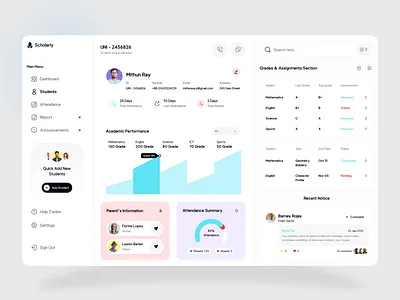 Scholarly- Student Profile & Performance Dashboard UI dashboard design edtech education profile profile dashbord ui student management ui tech student profile ui ui design ux ux design website
