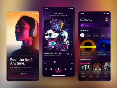 Music App UI Design app colors dark theme graphic design interface mobile app mobile ui music app music application music player popural product design sass shot spotify trendy design ui ui design uiux