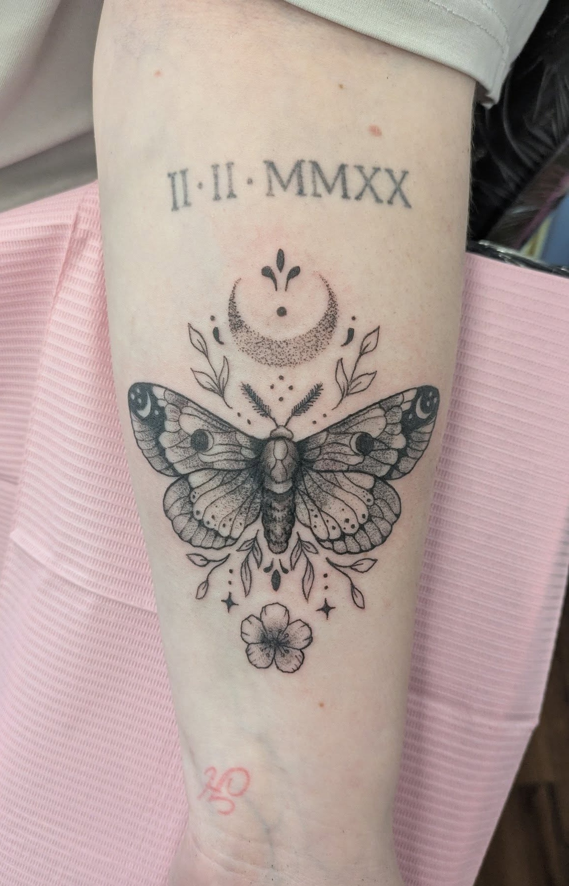 Moth. blackandgrey dotwork moon moth mothtattoo stippleshade tattoo tattooartist uktattoo