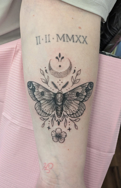 Moth. blackandgrey dotwork moon moth mothtattoo stippleshade tattoo tattooartist uktattoo