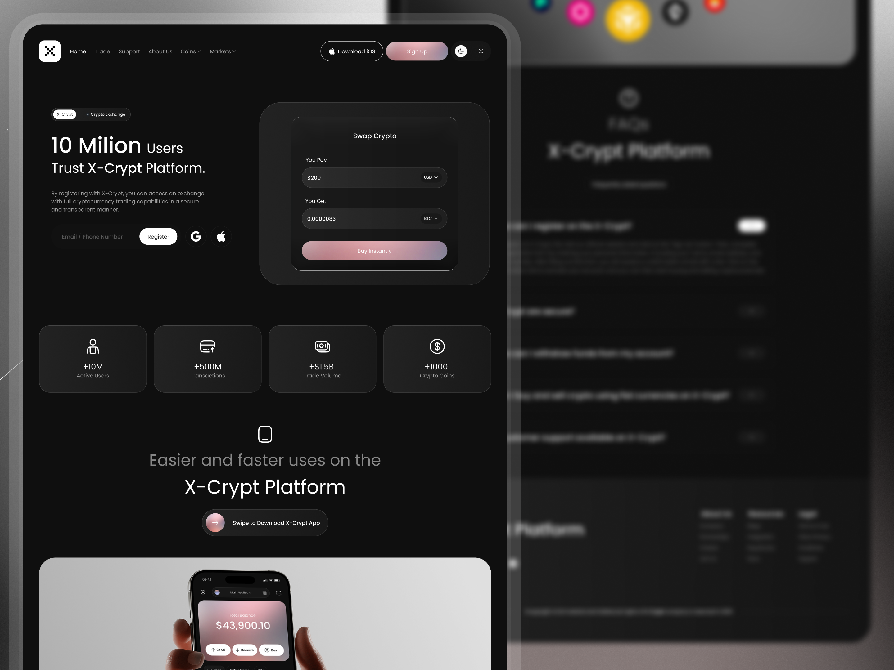 X-Crypt Wallet banking bitcoin blockchain crypto crypto website cryptocurrency defi defi website dex exchange financial fintech ico landing wallet saas token trade trading wallet web3
