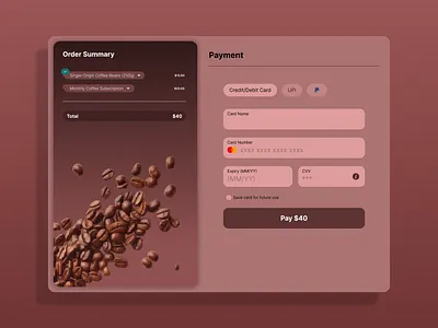 Minimal payment screen for a coffee subscription #dailyui #002 checkout credit card screen dailyui payment ui