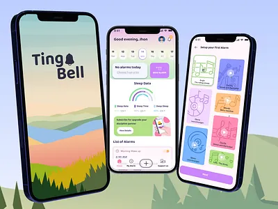 TingBell ( custom alarm clock app) design flat illustration illustration art ui vector