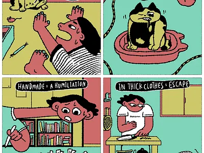 She doesn't like corn collars, rompers, and so on. 4panel cat comic design diary editorial illustration graphic design human illustrate illustration manga