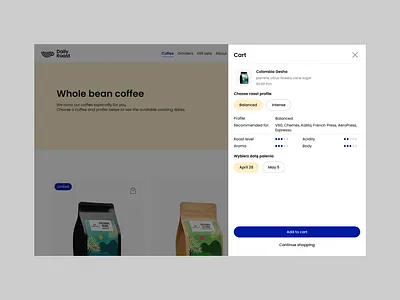 Cart view ecommerce online shopping aesthetic cart coffee ecommerce light theme minimal ui interface