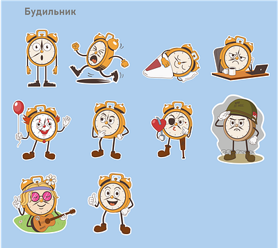 Sticker pack for Telegram Mr.Clock character illustration stickers ve vector