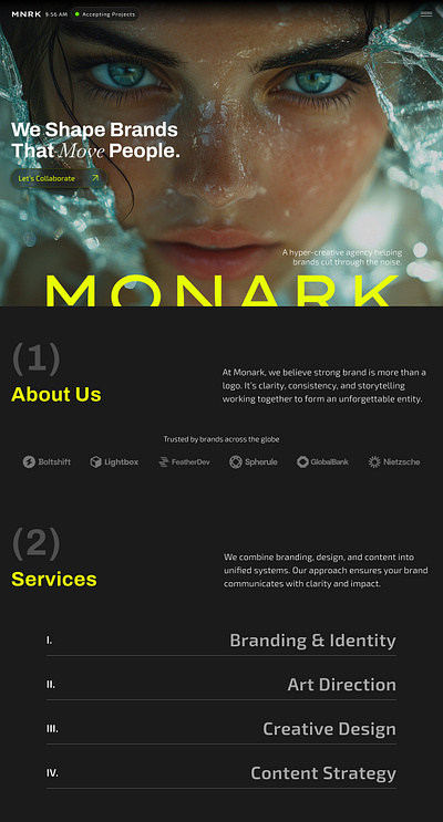 Creative Agency Website Design - Monark branding ui web design