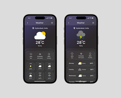Weather App Design (Dark mode) - Daily UI Challenge 37 daily ui 37 daily ui challenge 37 daily ui challenges mobile ui uidesign weather app weather app dark mode weather app design weather app ui weather app uidesign weather daily ui weather design weather design daily ui weather ui
