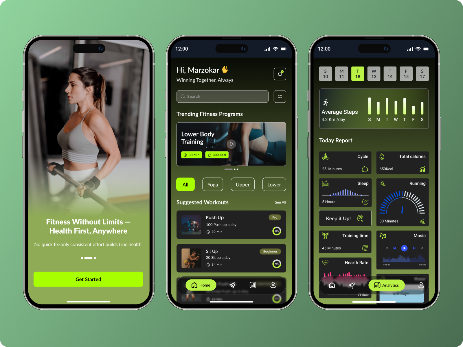 Fitness App UI – Dark Mode with Neon Energy app fitness app ui fitnessui ui