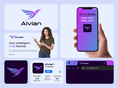 Aivian — Intelligent AI Chat Assistant & Brand Identity abstract logo ai branding ai logo ai assistant bird logo brand identity branding design digital brand futuristic logo innovation logo design minimal logo modern logo smart assistant software startup branding tech logo technology logo design ui visual identity