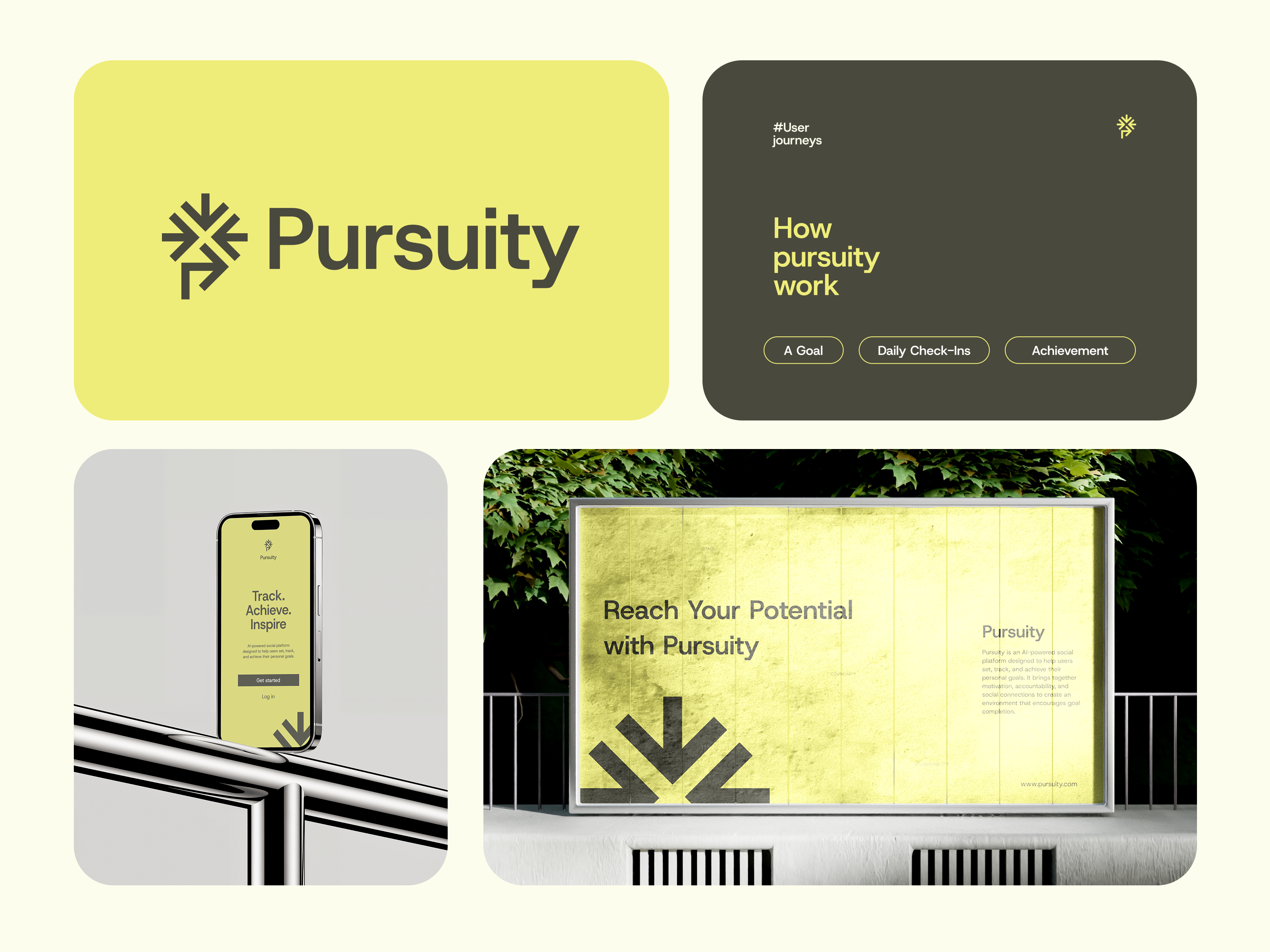 Example of Logo, Goals, Achievement, Growth, Track, Community, P logo
