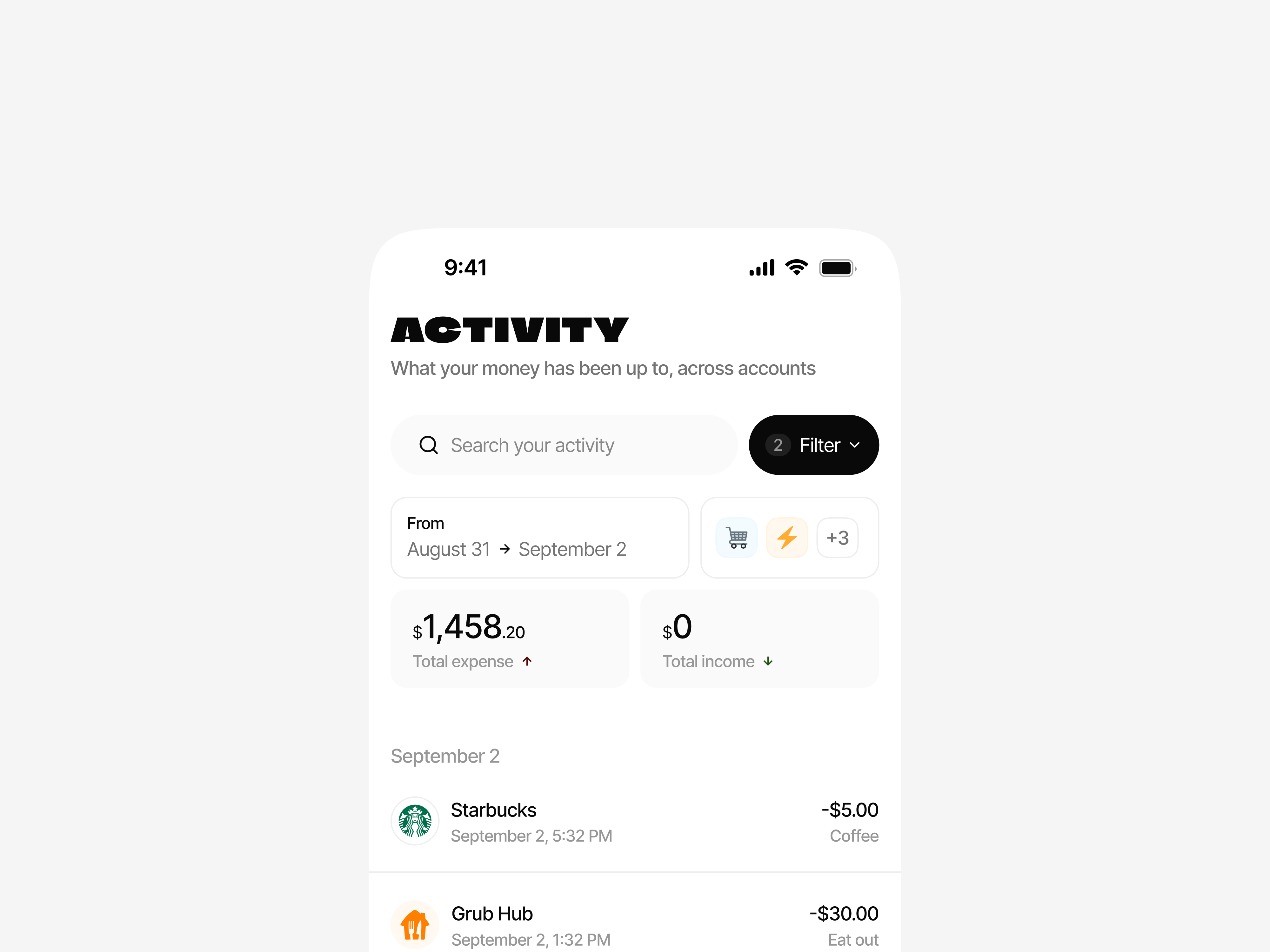 Filter Results - Summary Card budget budgeting card clean filter finance investment ios minimal mobile mobile app money results save search summary ui design ux