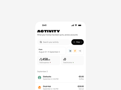 Filter Results - Summary Card budget budgeting card clean filter finance investment ios minimal mobile mobile app money results save search summary ui design ux