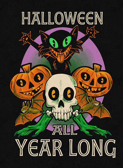 Halloween All Year Long cartoon cartoonist digital art graphic design halloween illustration illustrator seasonal typography