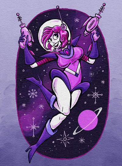 Raypunk Space Girl cartoon cartoonist digital art illustration illustrator pinup raypunk