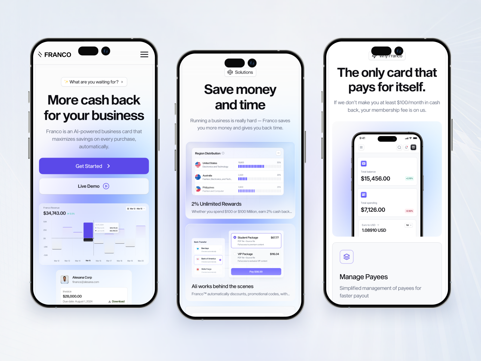 AI-Powered Fintech Mobile App for Smart Business app design automation business app business payments cashback digital banking expense management finance financial app fintech fintech app ui fintech mobile app ui glassmorphism mobile banking money management rewards startup design ui uiux