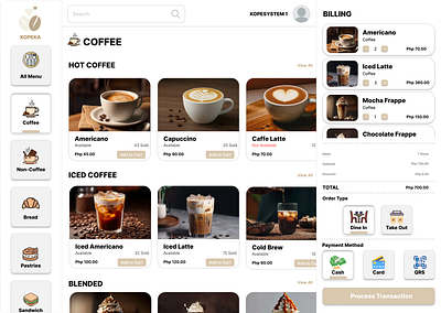 KOPEKA - Cafe Ordering System (Customer POV) UI/UX Design app app design application cafe coffee figma logo mobile ordering ordering system pos system ui design uiux design ux design web webapp webapp design website
