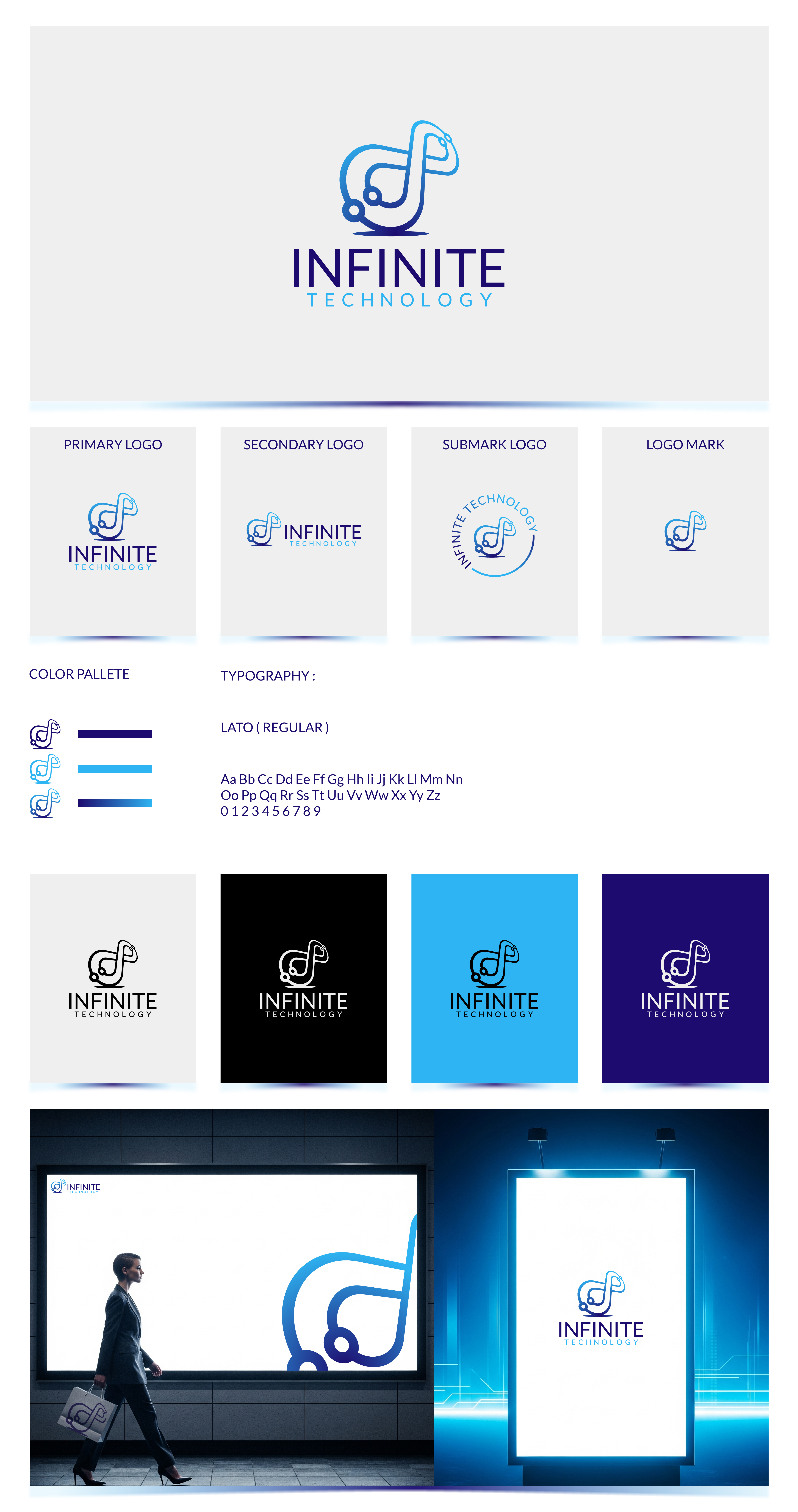 INFINITE TECHNOLOGY adobe illustrator blue brand identity branding design fintech freelance futuristic gradient graphic design infinity logo logo design modern tech technology vector visual identity