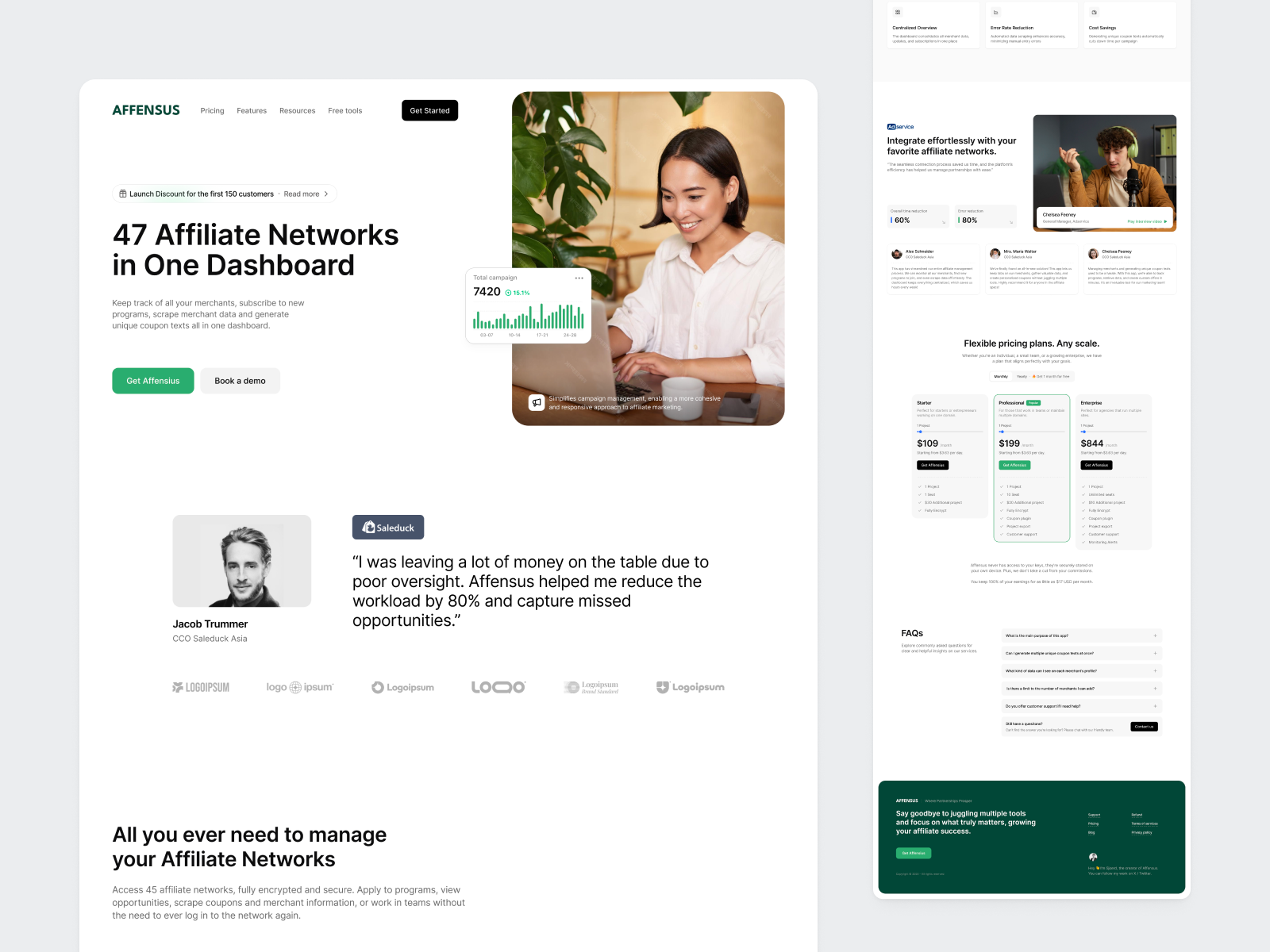 Affensus - AI Marketing Platform Landing Page affiliate marketing ai analytics b2b campaign insights dashboard data visualization landing page marketing marketing performance modern product design saas saas design saas website ui ux web app web design website