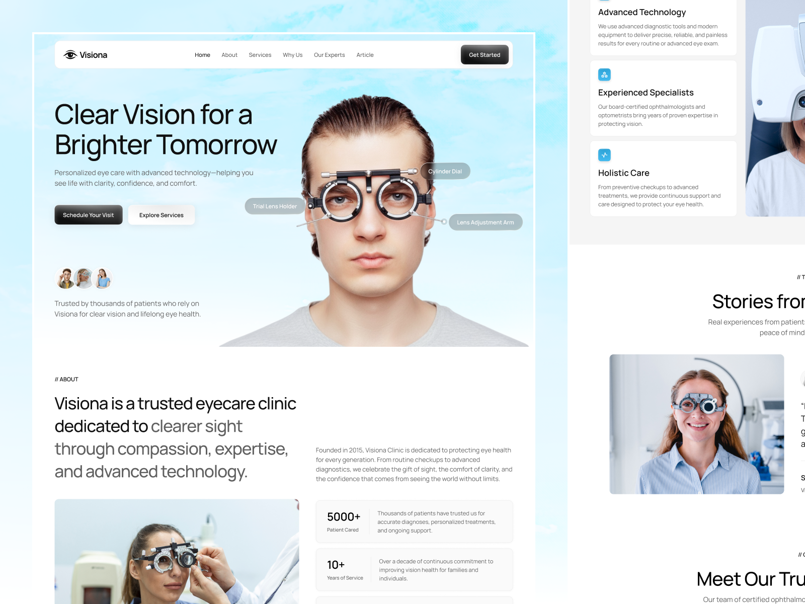Visiona - Eyecare Clinic Landing Page appoinment clean ui design clinic booking system clinic website eyecare health healthcare website healthtech heatlhcare hospital web design landingpage medical medical landing page minimal web design modern web design professional website saas ui design uiux web design