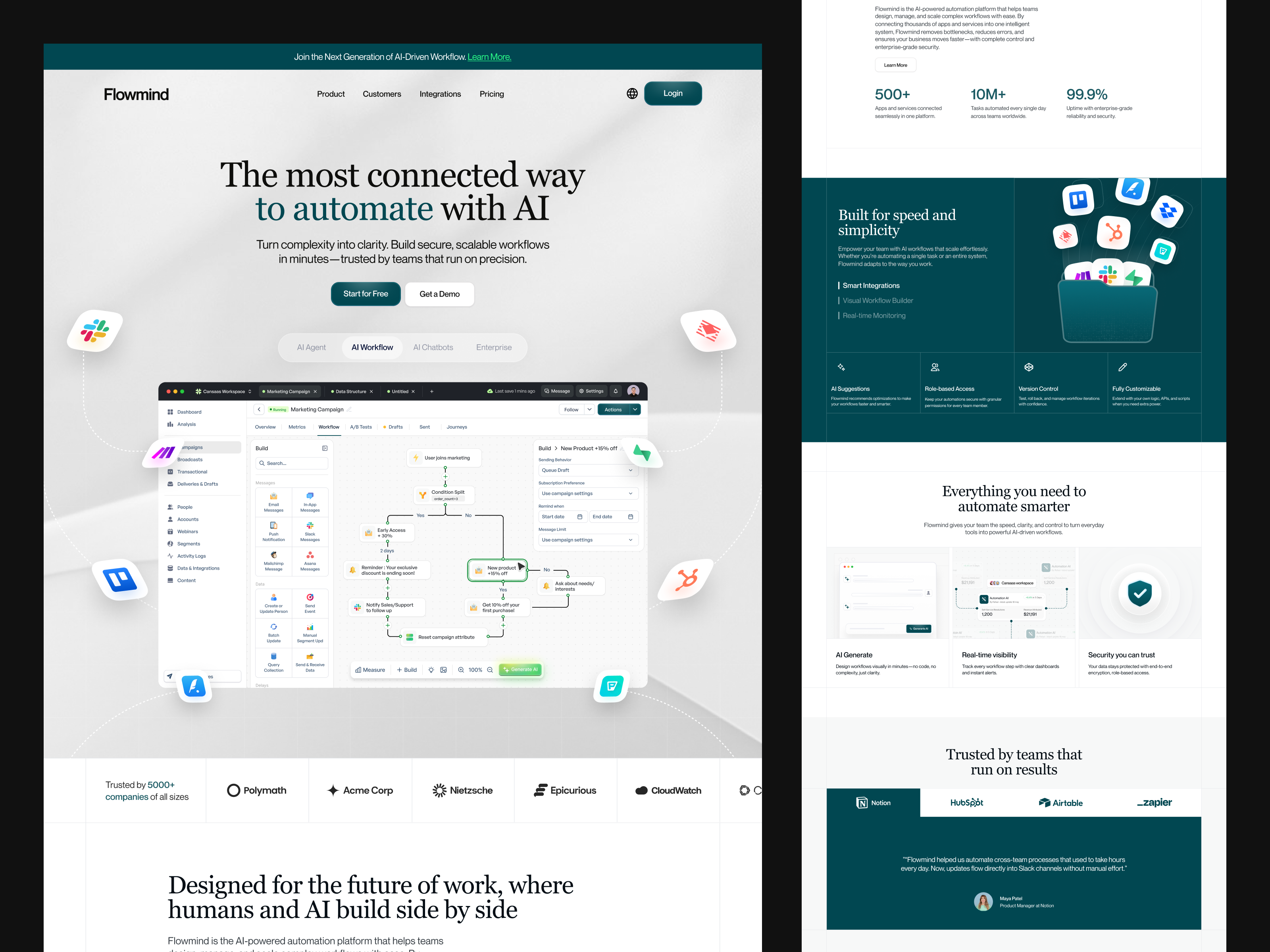 Flowmind - Automation Landing Page automation automation landing page cansaas clean design interface landing page landing page design minimalist saas saas landing page ui ux web web design website