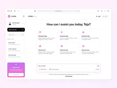 CLYRA - AI Chat Dashboard ✨ ai chat ai chat dashboard ai dashboard chat dashboard clean clean dashboard dashboard dashboard webapp minimalism soft color ui