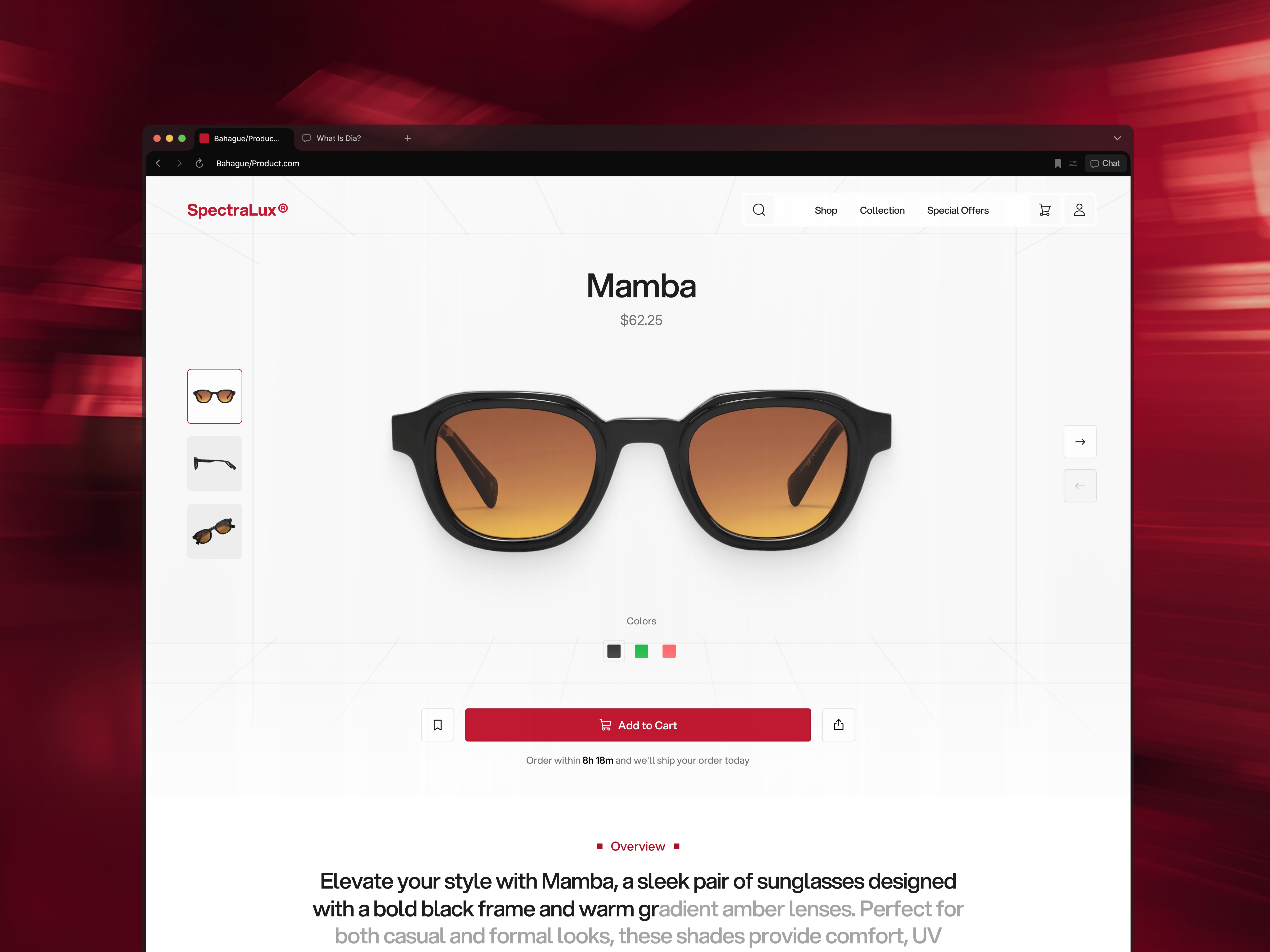 SpectraLux - Eyewear E-Commerce [Product Detail] clean e commerce e commerce design e commerce website ecommerce elegant eyewear glasses store home page landing page luxury online shop product detail shop shoping store web web design webflow website design