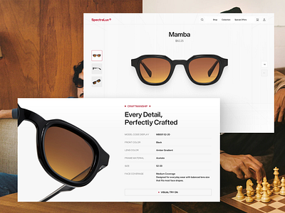SpectraLux - Eyewear E-Commerce [Product Detail] clean e commerce e commerce design e commerce website ecommerce elegant eyewear glasses store home page landing page luxury online shop product detail shop shoping store web web design webflow website design