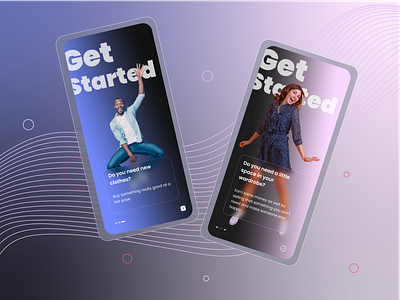 Onboarding app blue blurred shapes clothing get started graphic design mobile onboarding pink slow fashion ui ux