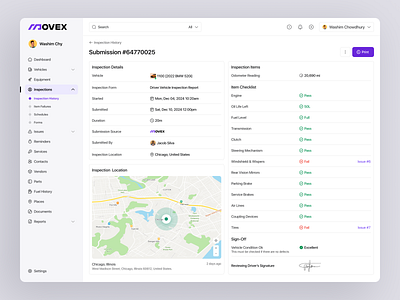 Movex SaaS - Inspection Details details driver driving fleet inspection issue items location management map product design report saas saas web tracking ui uiux vehicle webapp