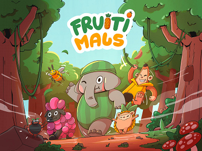 Fruiti Mals - Fable Story Illustration animal bee book story cute elepanth fruit illustration habito hatypo illustration jungle monkey sheep