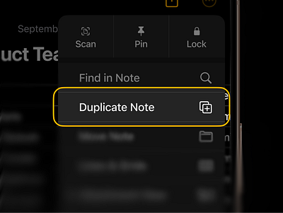 iOS Duplicate Note Feature Concept apple concept dark mode duplicate feature idea improve ios iphone menu mobile new notes ui ux