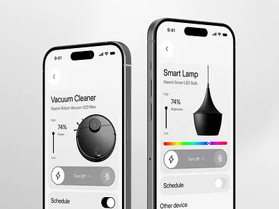 MiHome - Smart Home Mobile App Smart Vacuum and Lamp app automation clean color control design device electronics iot lamp minimal modern saas smarthome technology ui ux vacuum xiaomi