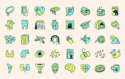 Whimsical Pet Insurance Icons bright cats colorful dogs doodle feminine hand drawn icon set icons illustration insurance minimal pet pet tags rainbow simple tag whimsy