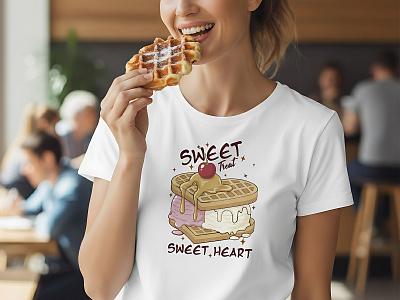 Sweet Heart Waffle Ice Cream T-Shirt Design artwork cartoon clothing design dessert fashion icecream illustration kawaii pod print retro streetwear trendy tshirt typography vector