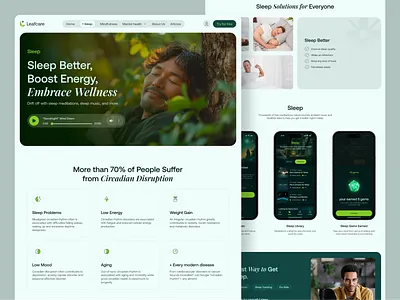 Leafcare Sleep Homepage Design burnout website design fitness leafcare website design meditation website design meditations website design mental health app mental health website design mindful website design minimal minimal health website design product design selfcare website design sleep anxiety website sleep problem website design uigeek.co web web design wellness website design
