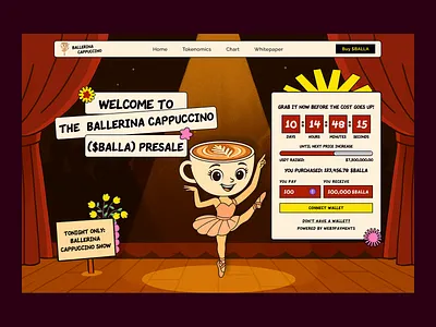 BALLERINA CAPPUCCINO- crypto meme token art blockchain crypto cryptocurrency illustration landing page meme meme coin meme coin design meme coin landing page meme coin website meme landing page meme token memecoin website solana token trend uidesign