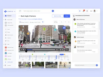 Camera detail view camera comments dashboard iot monitoring smart surveillance iot platform surveillance timeline video editor