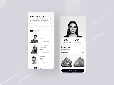 Real Estate Agent Finder Mobile App agent app design black white mobile app property seller real estate rental property