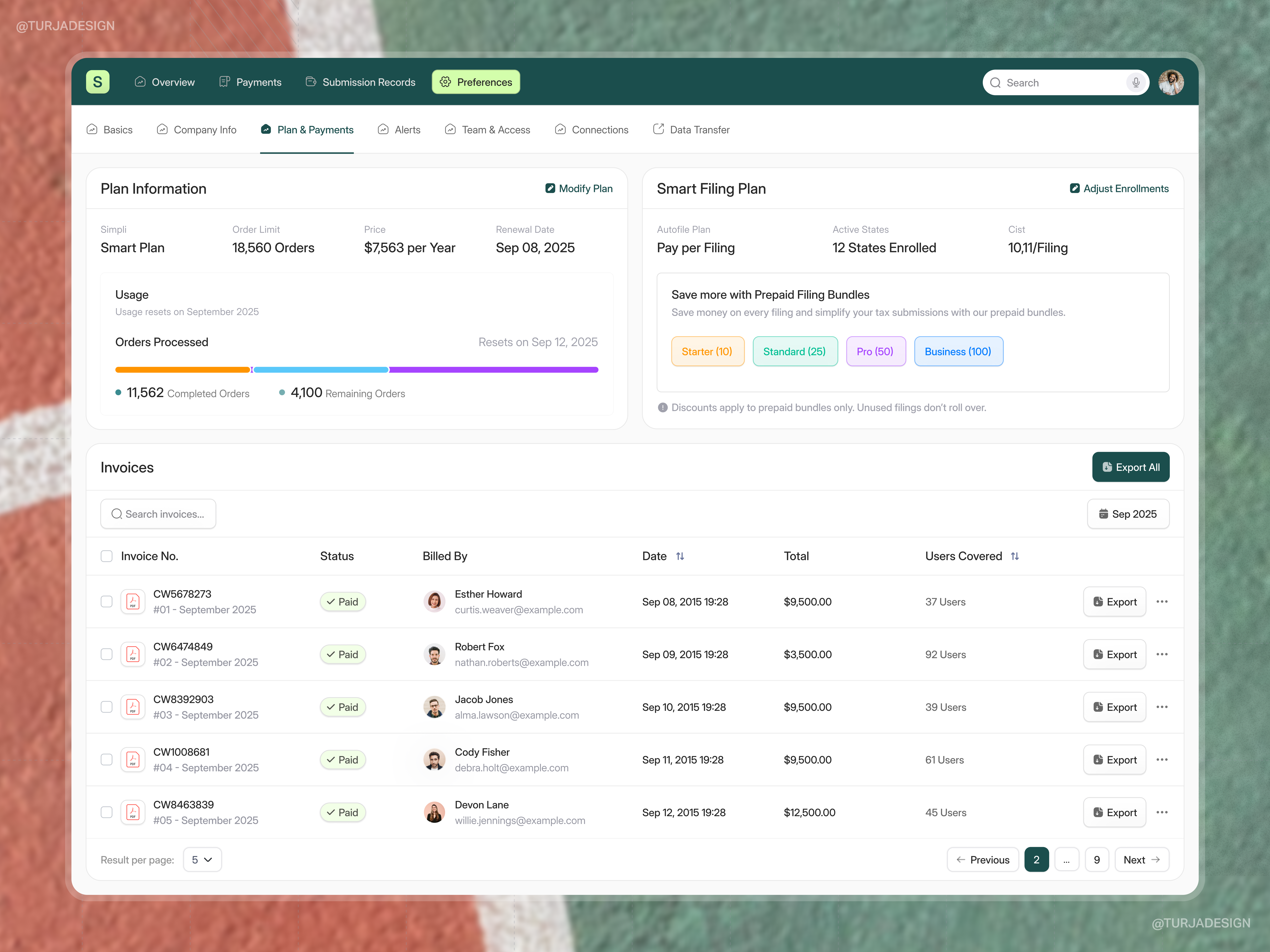Example of Tax & Billing Webapp 2025