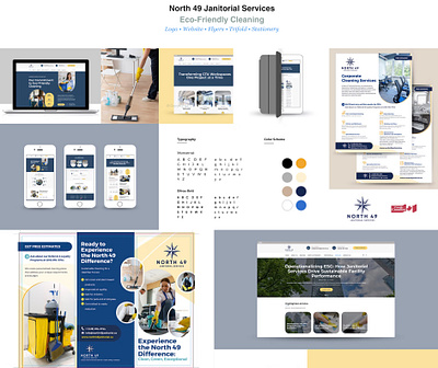 North 49 - Janitorial Services brand identity business card flyer graphic design logo stationery trifold web design