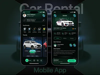 Car Rental Mobile App appconcept appui bookingapp carbooking carhire carrental cleanui darkmodeui dashboarddesign dribbble figmadesign interfacedesign mobileappdesign mobileux modernui rentalapp travelapp uidesign userexperience uxdesign