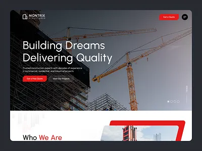 Montrix Structure - Homepage architecture website black building building website construction construction company construction website design home website landing page property landing page property website real estate red typography ui ux web website