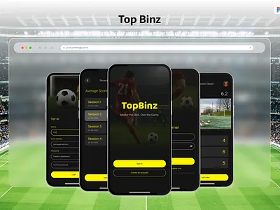 TOP BINZ – Simple UI design for a sports app adobe xd app brading branding dark design figma graphic design illustration logo mobile mobile apps sport ui ux vector