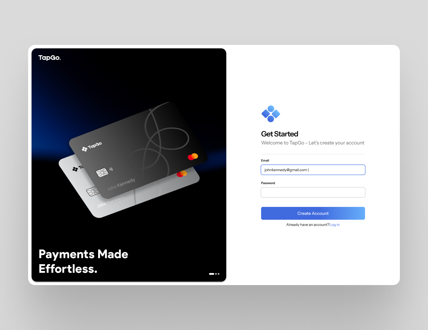 TapGo – Modern Payment App Onboarding UI bankingapp digitalwallet fintech minimaldesign onboardingui paymentsapp productdesign signuppage uidesign uxdesign webdesign webui