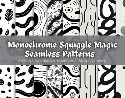 Monochrome Squiggle Magic (Seamless Patterns) line art abstract pattern